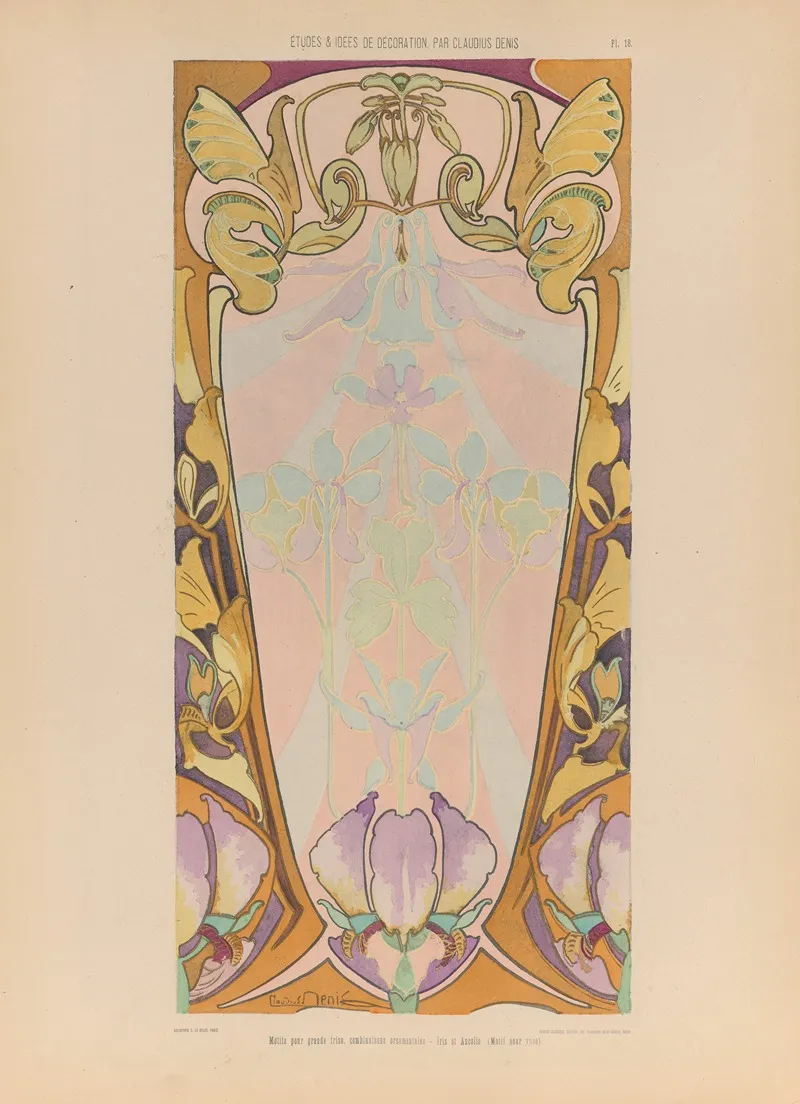 Motifs Pour Grande Frise Combinaisons Ornementales Iris Et Ancolie Motif Pour Vase