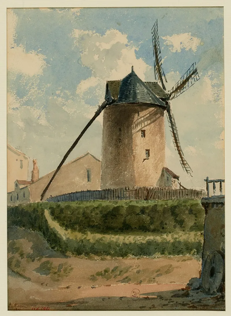Moulin Rue Girardon A Montmartre En 1847 18eme Arrondissement Paris Wall Art by Louis-Martial-Théodat Masson - High-Resolution Digital Print