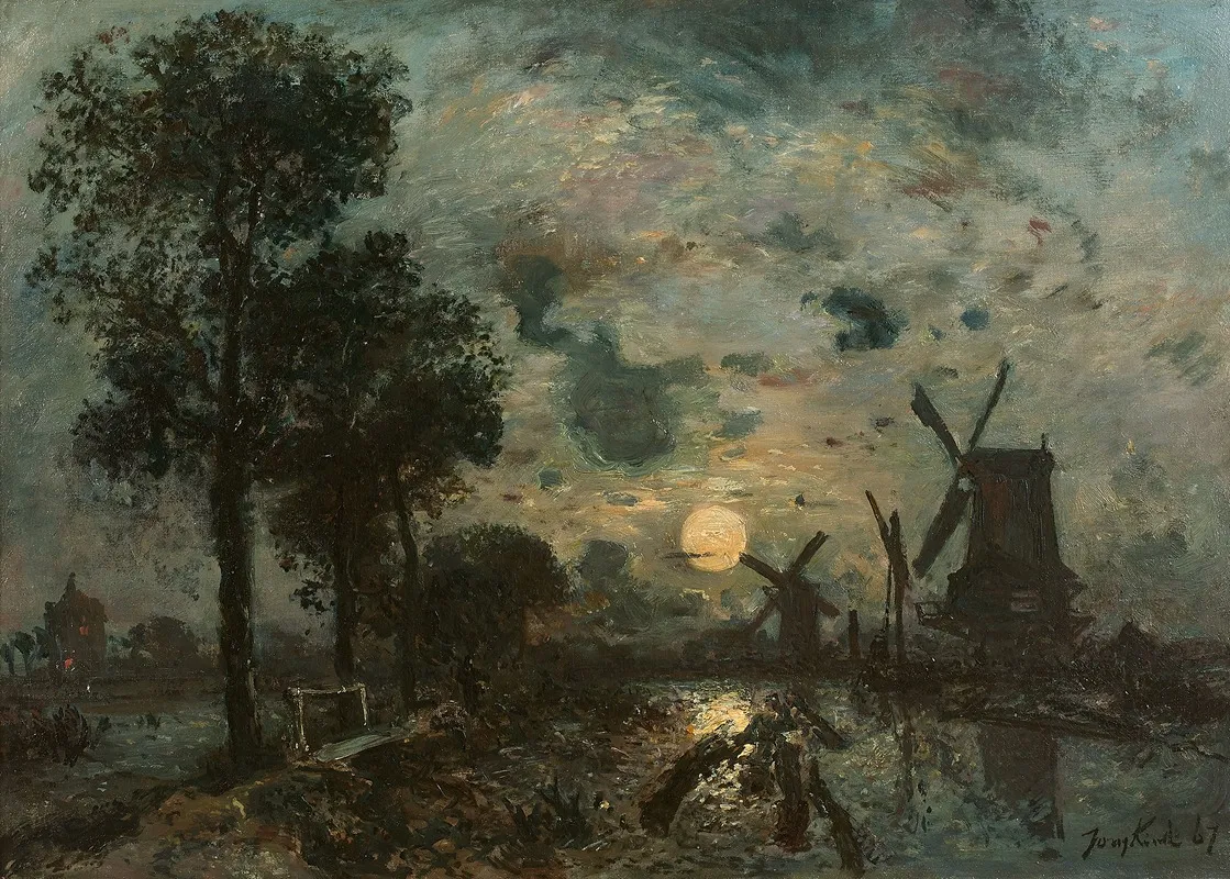 Moulins Au Clair De Lune Schiedam Wall Art by Johan Barthold Jongkind - High-Resolution Digital Print