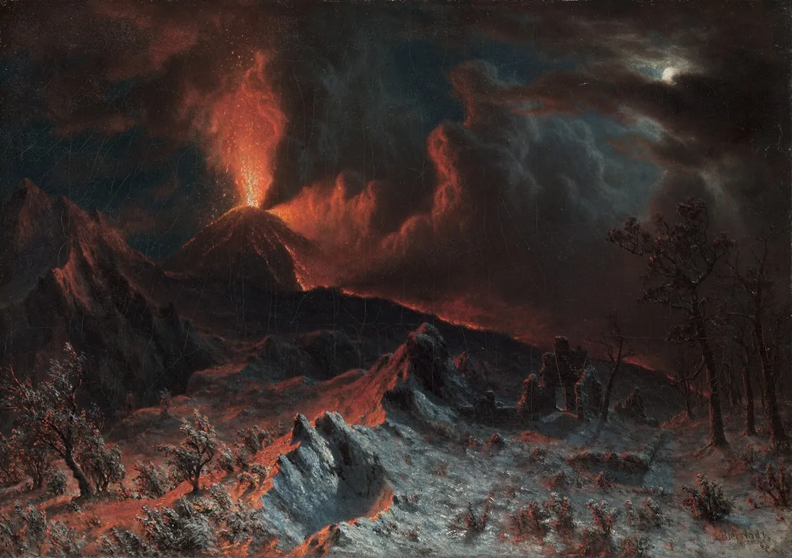 Mount Vesuvius At Midnight Wall Art by Albert Bierstadt - High-Resolution Digital Print