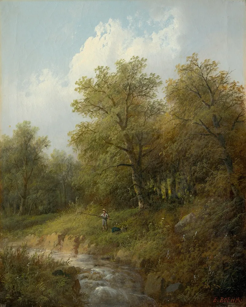 Mountain Brook With A Fisherman