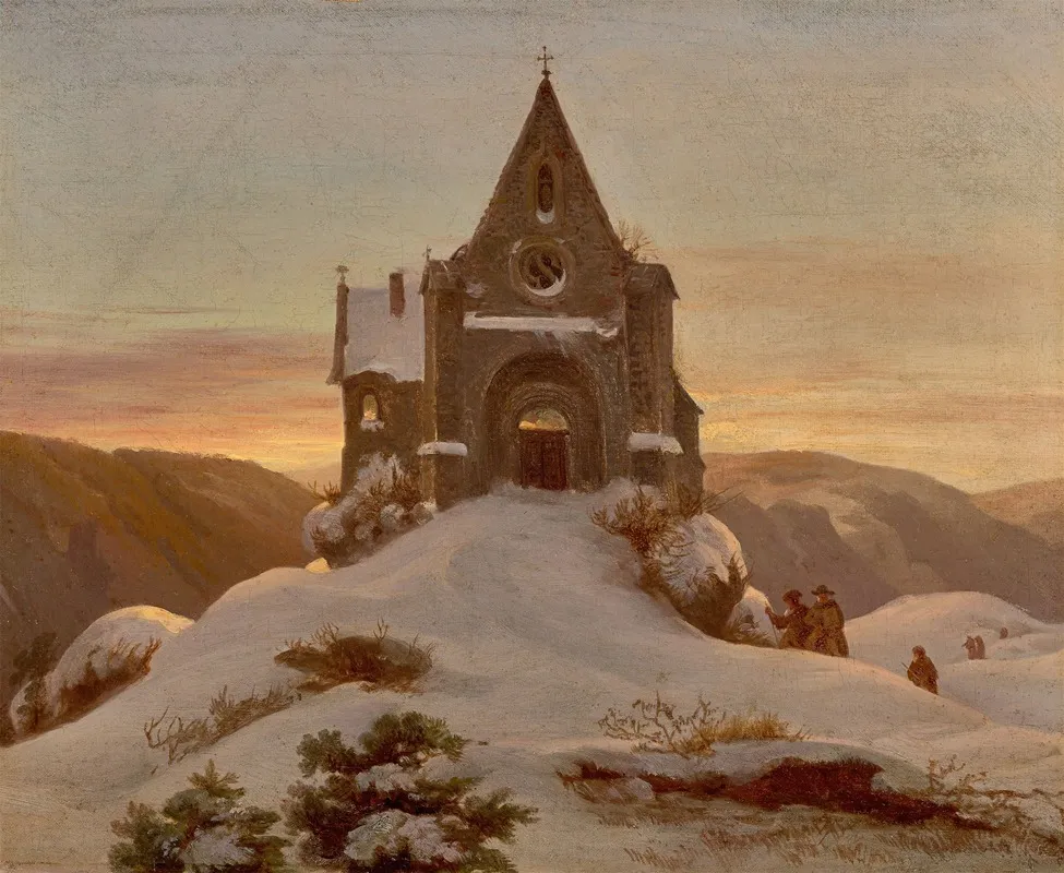 Mountain Chapel In Winter Wall Art by Ernst Ferdinand Oehme - High-Resolution Digital Print