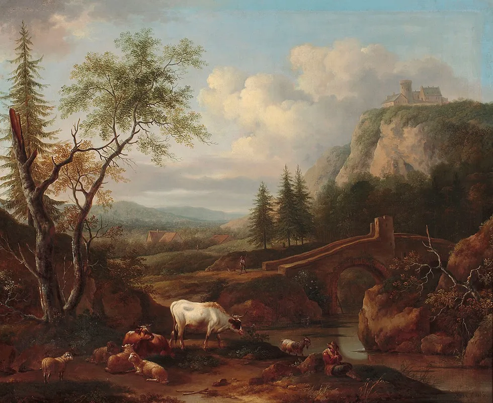Mountain Landscape With A Bridge 2 Wall Art by Joseph Roos - High-Resolution Digital Print