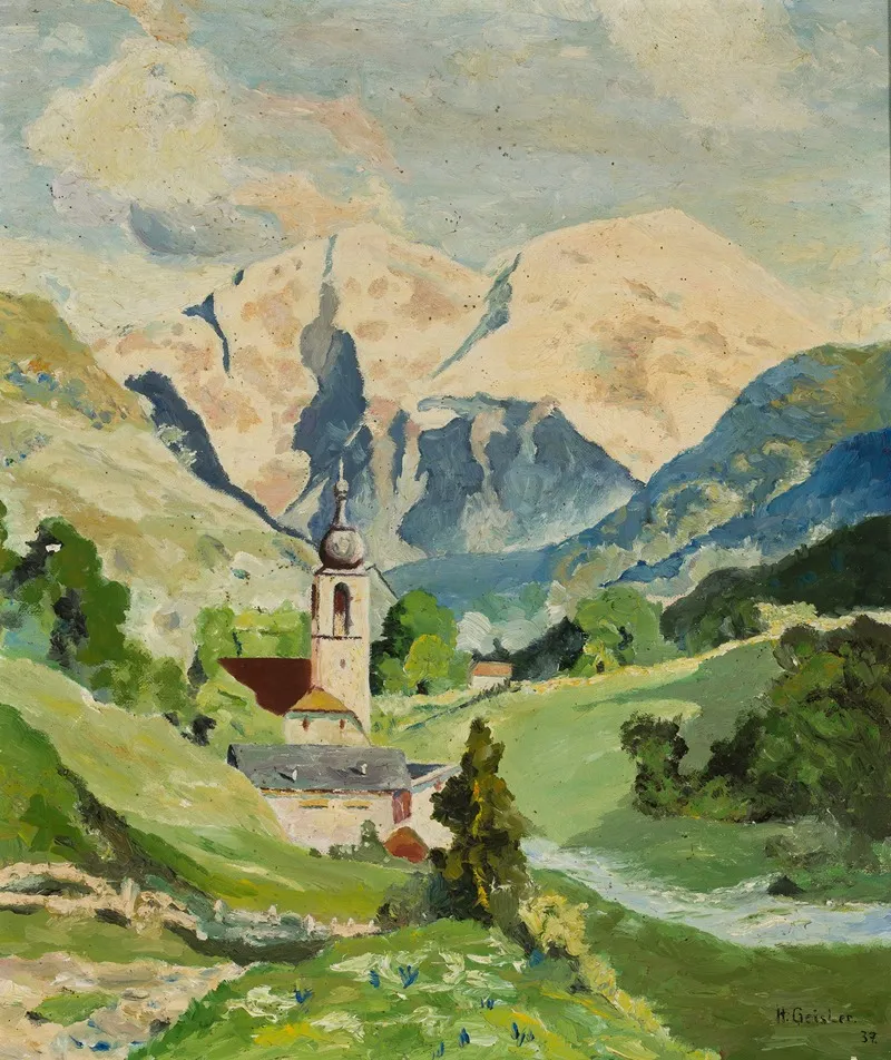 Mountain Landscape With A Church 2 Wall Art by Christian Gottfried Heinrich Geissler - High-Resolution Digital Print