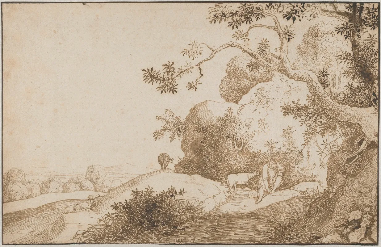 Mountain Landscape With A Distant View Behind Wall Art by Hendrik Cornelisz. Vroom - High-Resolution Digital Print