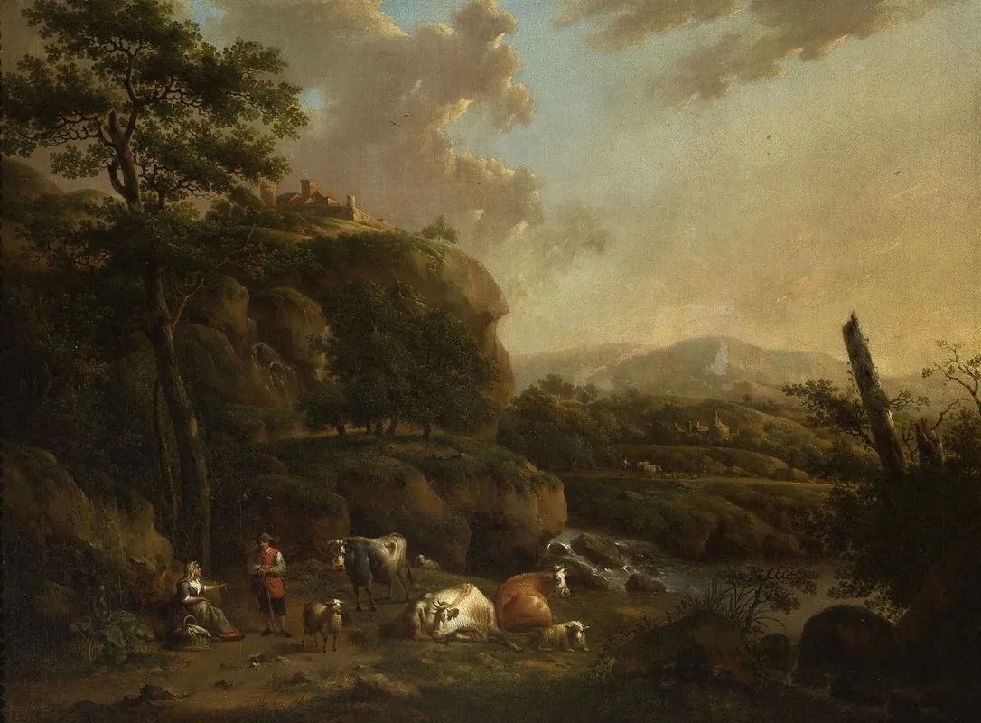 Mountain Landscape With Shepherds Wall Art by Henricus Josephus Antonissen - High-Resolution Digital Print