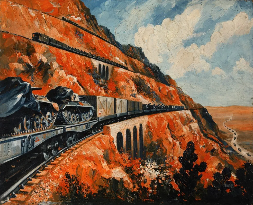 Mountain Railway Transporting Tanks Wall Art by Roland Davies - High-Resolution Digital Print