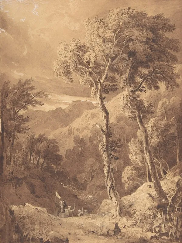Mountainous Landscape With A Party Of Travellers Scene On The River Pellene Achaia