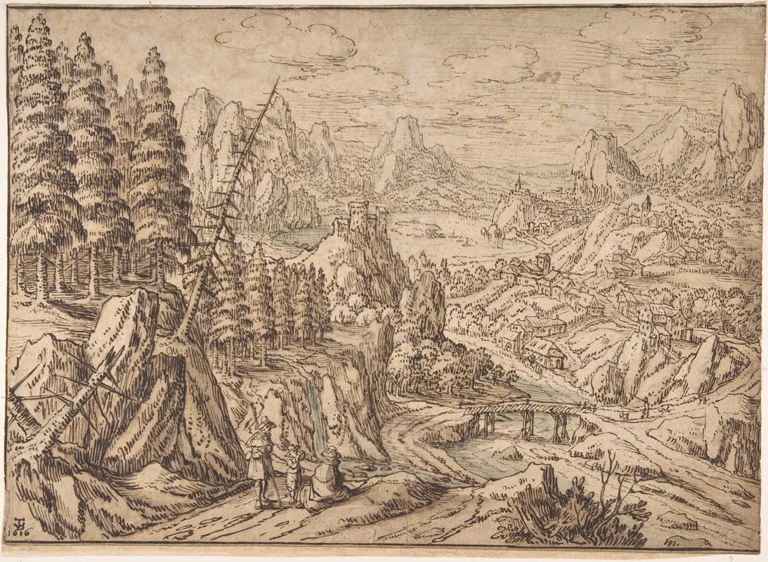 Mountainous Landscape With Travelers On A Road Wall Art by Tobias Verhaecht - High-Resolution Digital Print