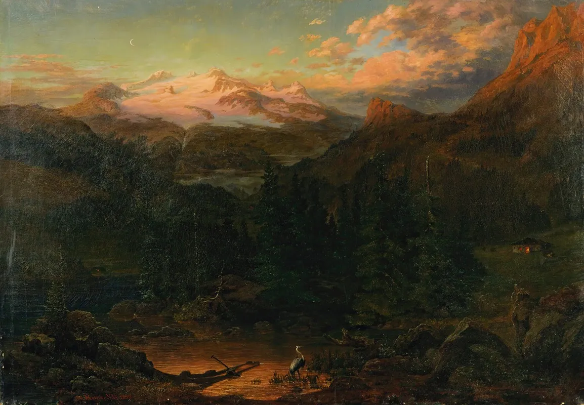Mountains In The Moonlight Wall Art by William Heine - High-Resolution Digital Print