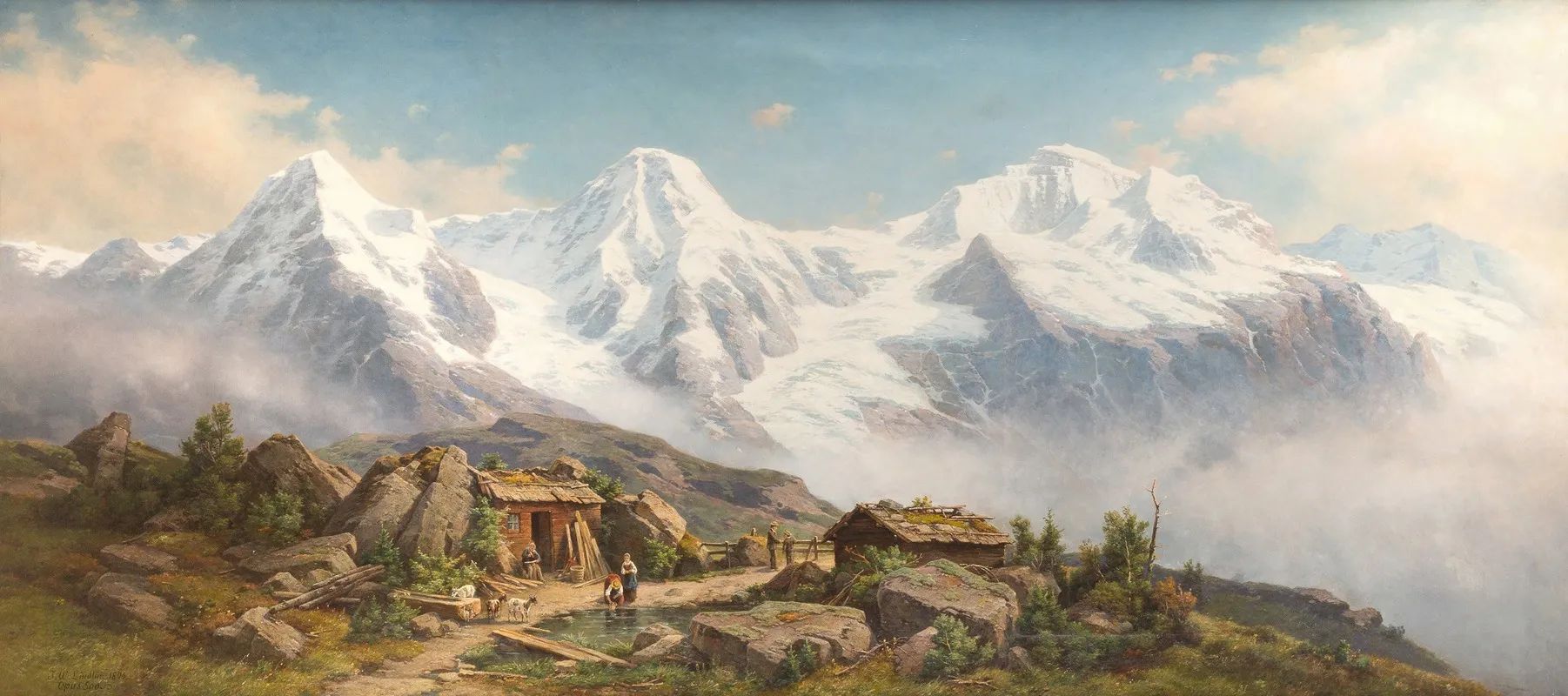 Mountains Jungfrau Moench And Eiger Covered In Snow Wall Art by Johann Wilhelm Lindlar - High-Resolution Digital Print