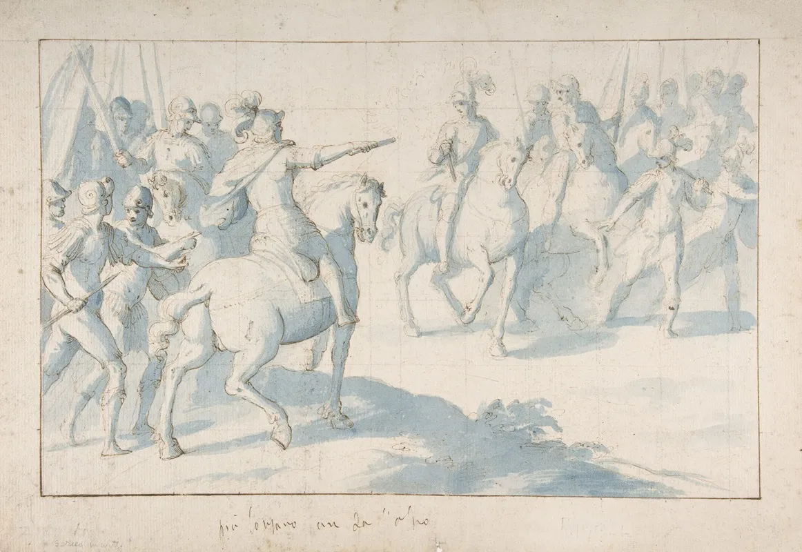 Mounted Warrior With A Baton Giving Orders To His Troops Wall Art by Belisario Corenzio - High-Resolution Digital Print