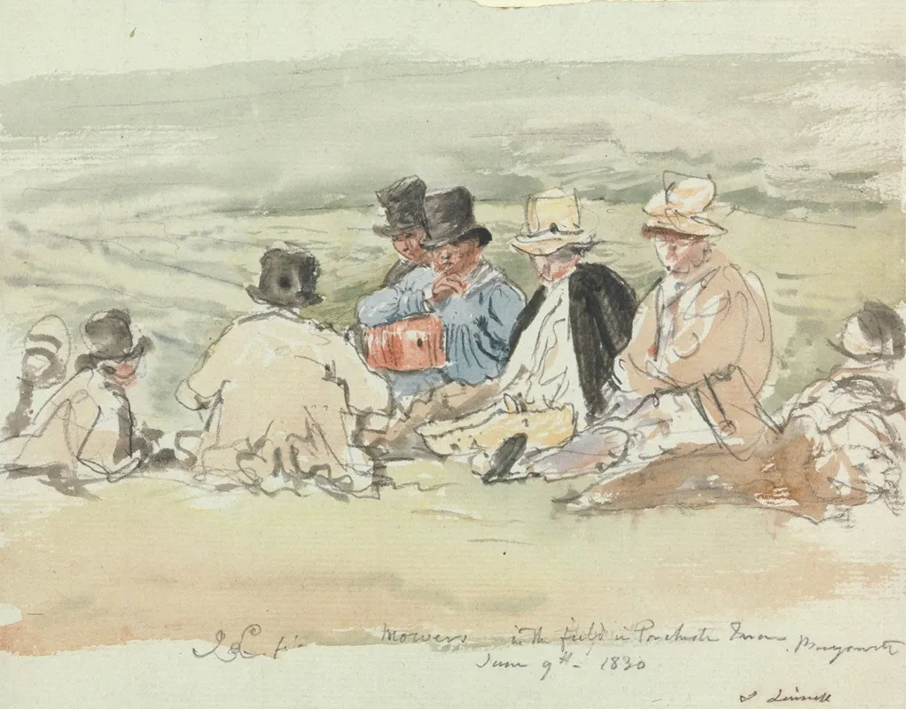 Mowers In The Field In Porchester Terrace Bayswater June 9 1830 Wall Art by John Linnell - Canvas Print