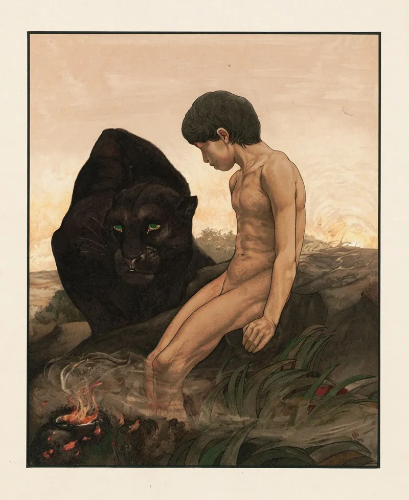 Mowgli And Bagheera 2 Wall Art by Charles Maurice Detmold - High-Resolution Digital Print