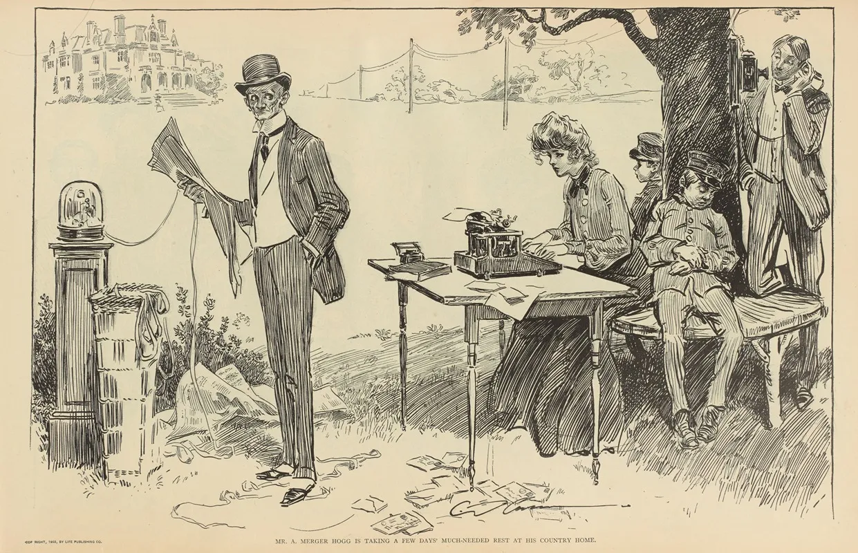 Mr A Merger Hogg Is Taking A Few Days Much Needed Rest At His Country Home Wall Art by Charles Dana Gibson - High-Resolution Digital Print