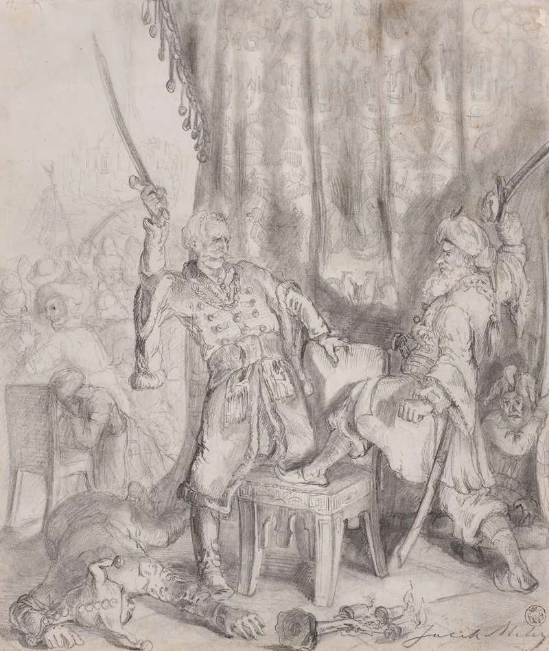 Mr Brzezan Fighting With A Tatar Illustration For Jan Bielecki By Juliusz Slowacki Wall Art by Jacek Malczewski - High-Resolution Digital Print