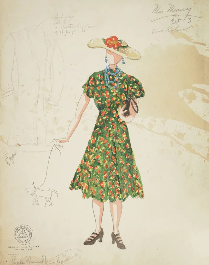 Mr Dooley Jr Miss Mooney Green Dress With Orange And Yellow Spots Wall Art by Rhoda Rammelkamp - High-Resolution Digital Print