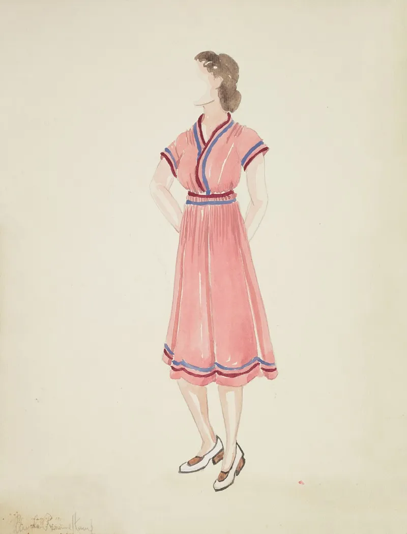Mr Dooley Jr Mrs Anders Pink Dress With Red And Blue Lines Wall Art by Rhoda Rammelkamp - High-Resolution Digital Print