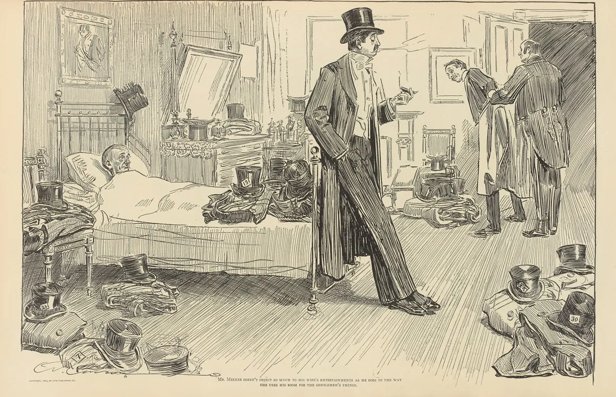 Mr Meeker Doesnt Object So Much To His Wifes Entertainments Wall Art by Charles Dana Gibson - High-Resolution Digital Print
