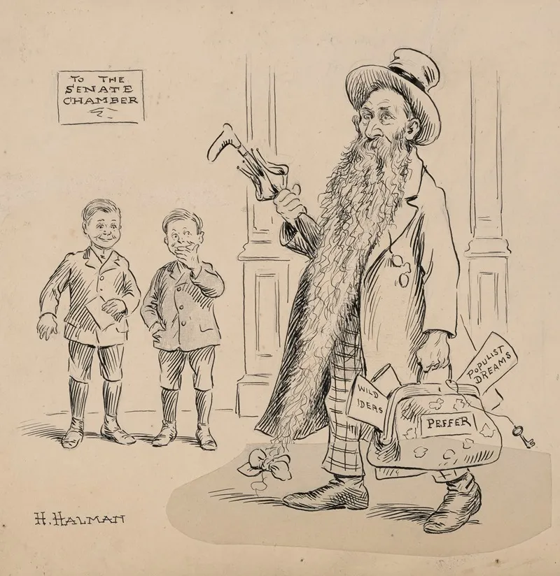 Mr Peffer As Old Man Going To Senate Chamber With A Carpetbag Of Wild Ideas And Populist Dreams Wall Art by H. Halman - High-Resolution Digital Print