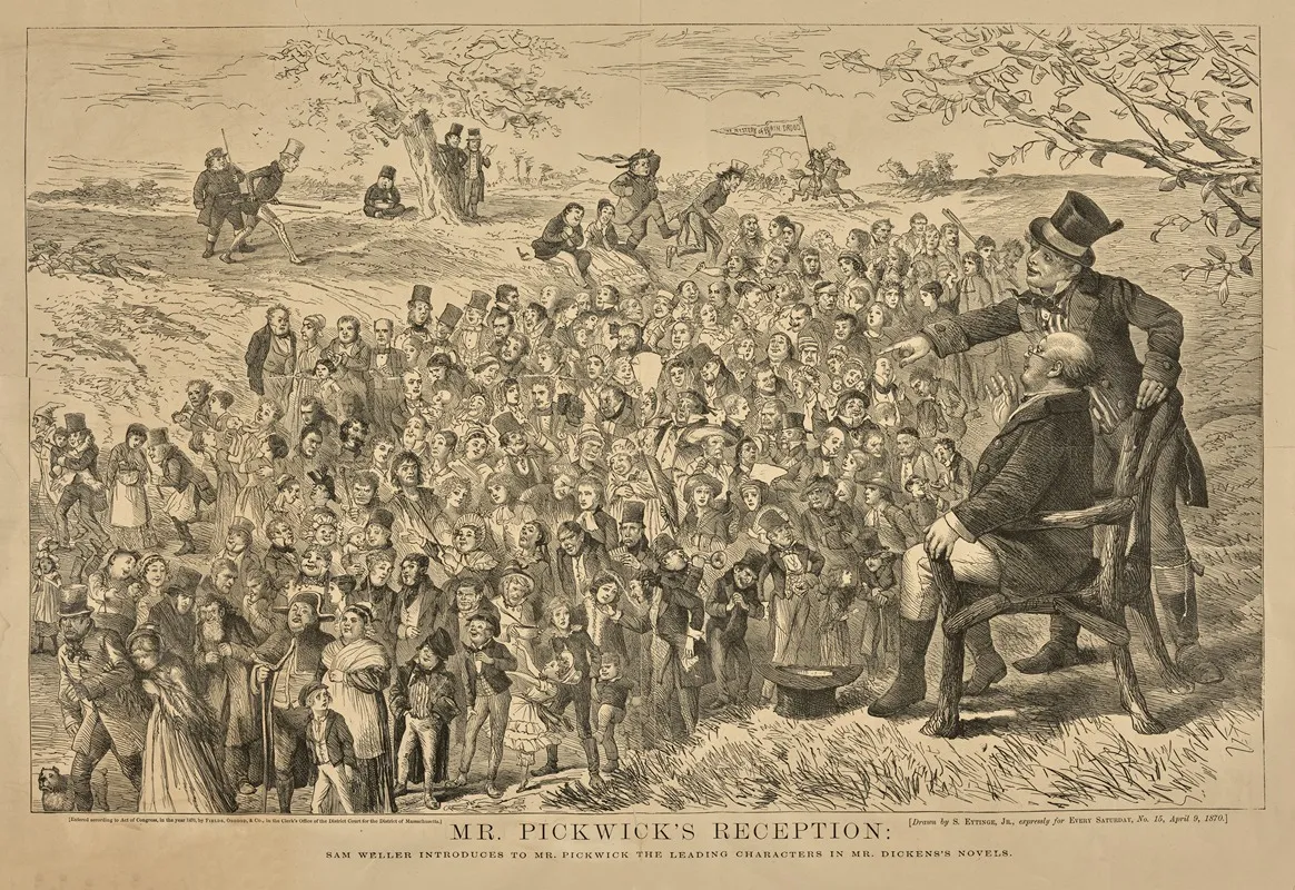 Mr Pickwicks Reception Sam Weller Introduces To Mr Pickwick The Leading Characters In Mr Dickens Novels Wall Art by Solomon Eytinge - High-Resolution Digital Print