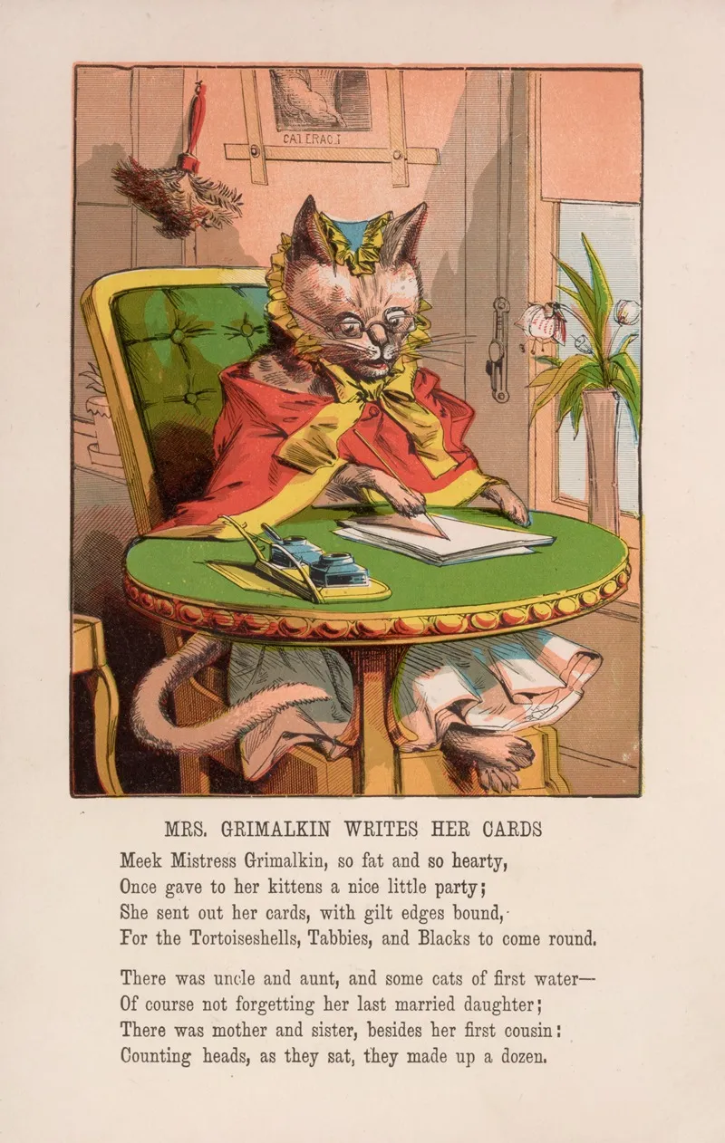 Mrs Grimalkin Writes Her Cards 2 Wall Art by McLoughlin Bros - High-Resolution Digital Print
