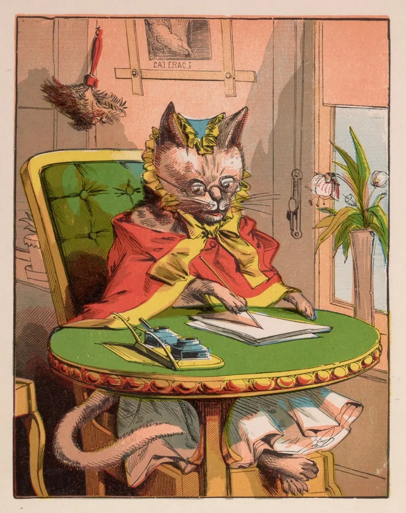 Mrs Grimalkin Writes Her Cards Wall Art by McLoughlin Bros - High-Resolution Digital Print