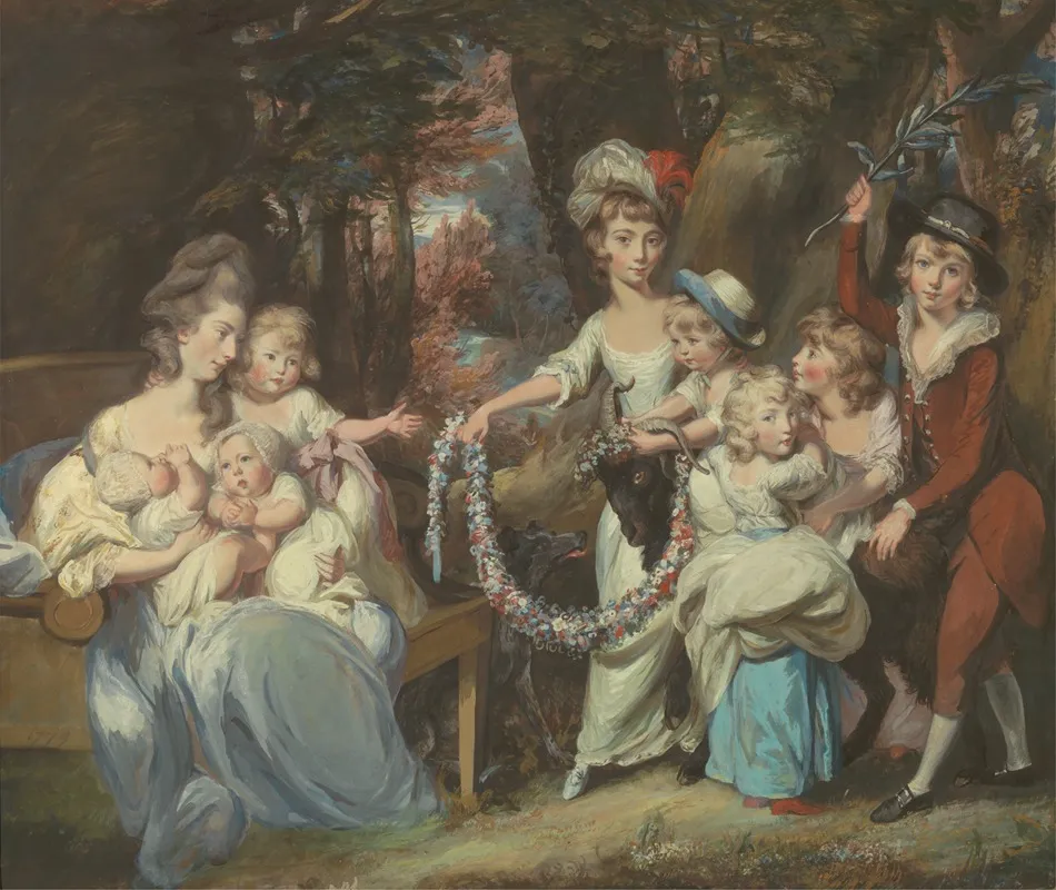 Mrs Justinian Casamajor And Eight Of Her Children Wall Art by Daniel Gardner - High-Resolution Digital Print
