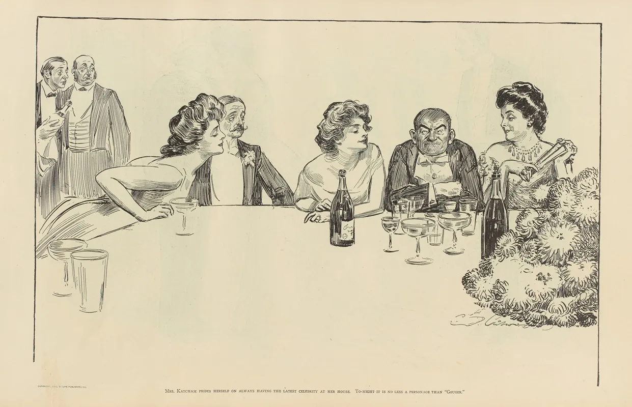Mrs Katcham Prides Herself On Always Having The Latest Celebrity At Her House Wall Art by Charles Dana Gibson - High-Resolution Digital Print
