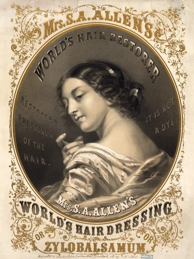 Mrs S A Allens Worlds Hair Dressing Or Zylobalsamum Wall Art by Sarony, Major & Knapp Lith. - High-Resolution Digital Print