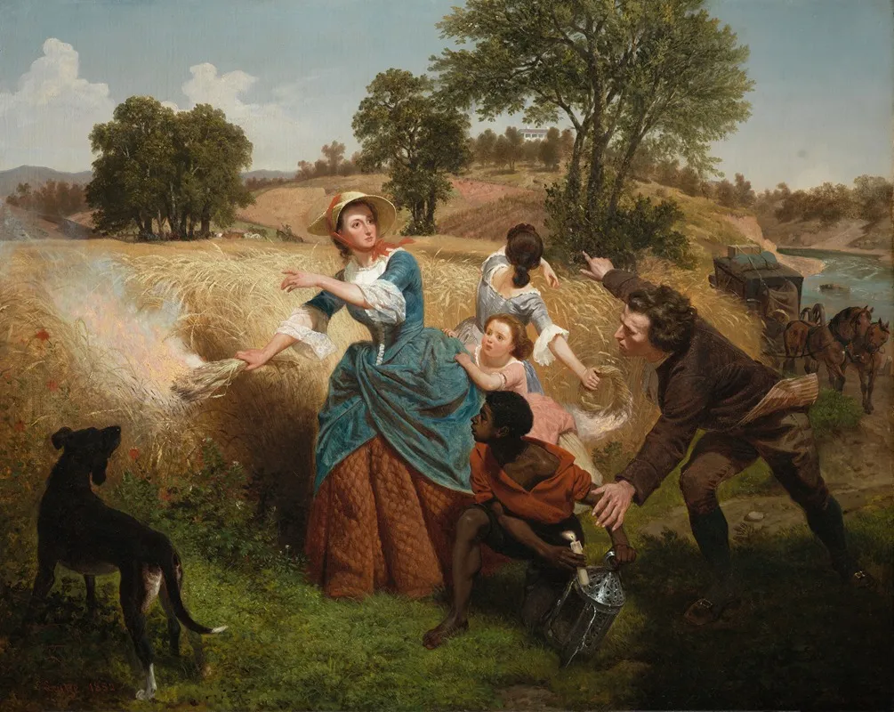 Mrs Schuyler Burning Her Wheat Fields On The Approach Of The British Wall Art by Emanuel Gottlieb Leutze - High-Resolution Digital Print