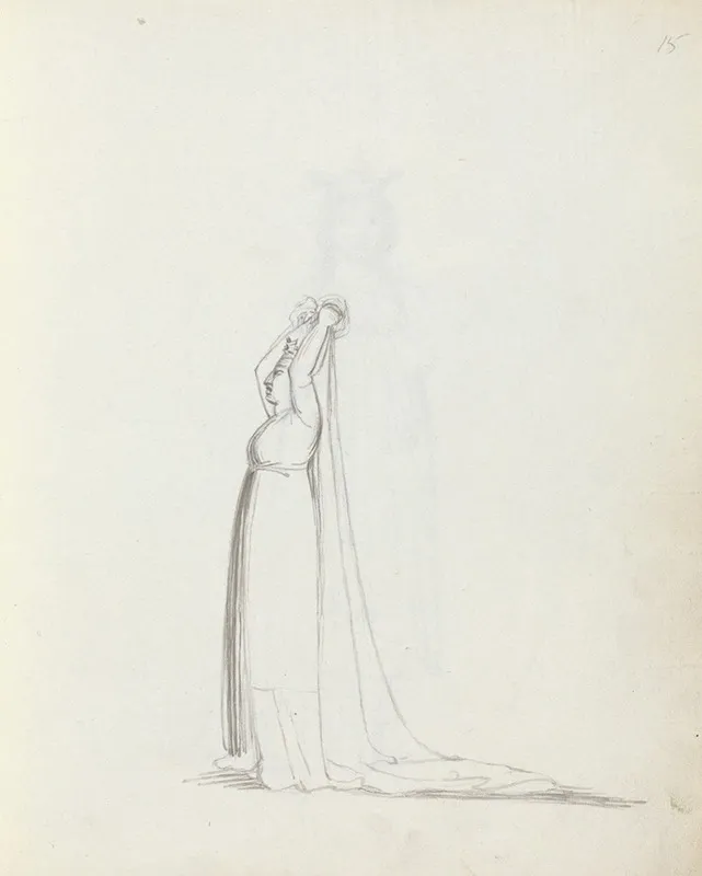Mrs Siddons Full Length Profile Standing With Arms Over Her Head Holding A Veil