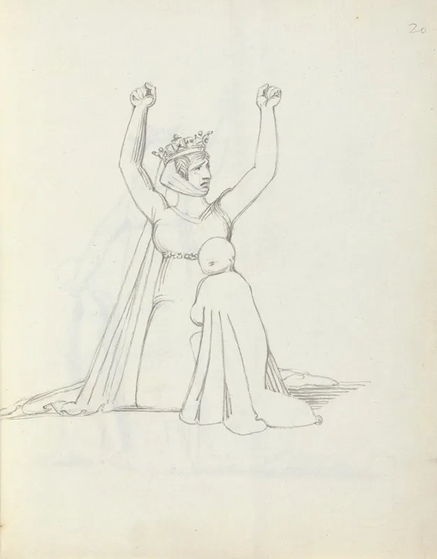 Mrs Siddons Kneeling With Arms Raised Over Her Head Hands Are Curled Into Fist