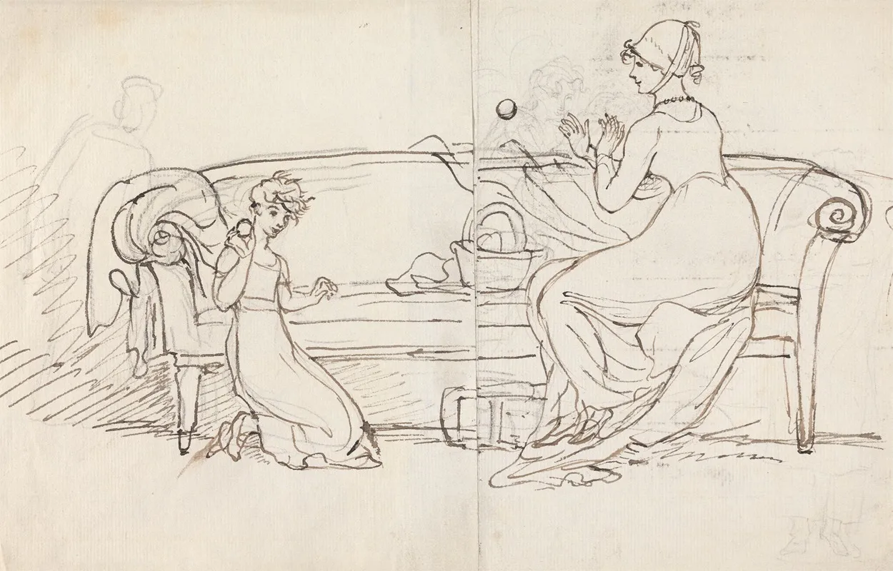 Mrs West And Daughter Playing Catch Wall Art by Benjamin West - High-Resolution Digital Print