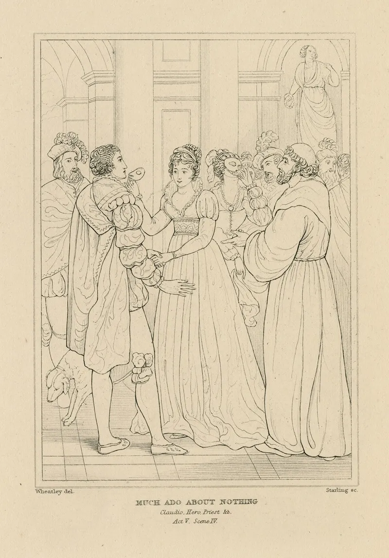 Much Ado About Nothing Act 5 Scene 4 Antonio Hero Beatrice Margaret Ursula Maskd Wall Art by William Francis Starling - High-Resolution Digital Print