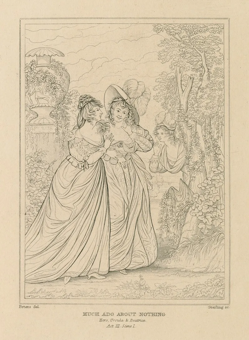 Much Ado About Nothing Act Iii Scene I Hero Ursula And Beatrice Listening Wall Art by William Francis Starling - High-Resolution Digital Print