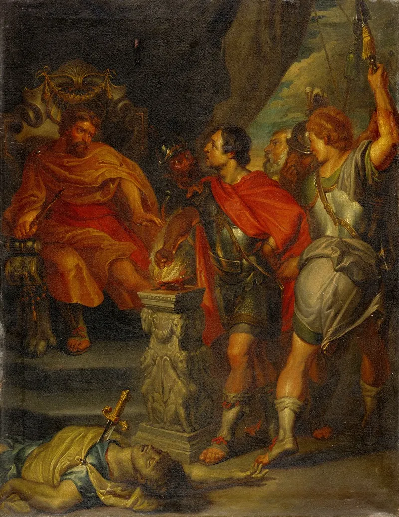 Mucius Scaevola Before Porsenna Wall Art by Johann Rudolf Huber the elder - High-Resolution Digital Print