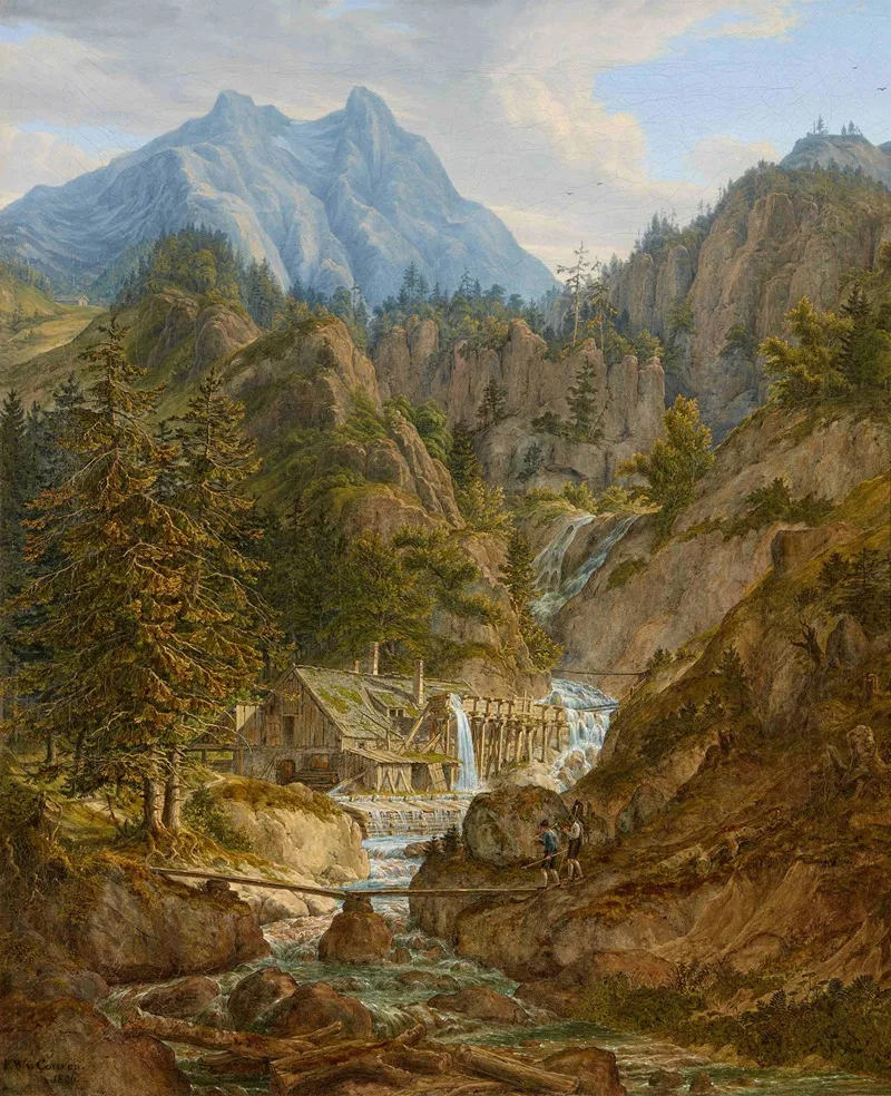Muhle An Einem Gebirgsbach Vor Dem Watzmannmassiv Wall Art by Ferdinand Wilhelm von Couven - High-Resolution Digital Print