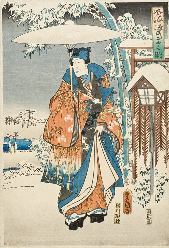 Murasaki And Genji Viewing The Snow Wall Art by Utagawa Kunisada (Toyokuni III) - High-Resolution Digital Print