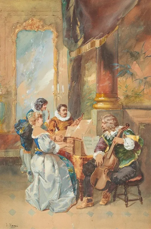Music Making In The House A Quartet In A Baroque Ambiance Wall Art by Johann Hamza - High-Resolution Digital Print