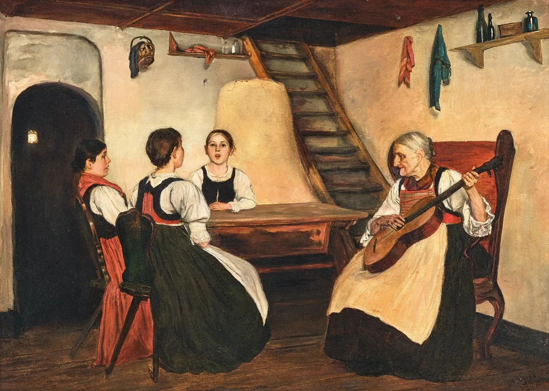 Musical Entertainment In The Living Room Wall Art by Alois Gabl - High-Resolution Digital Print