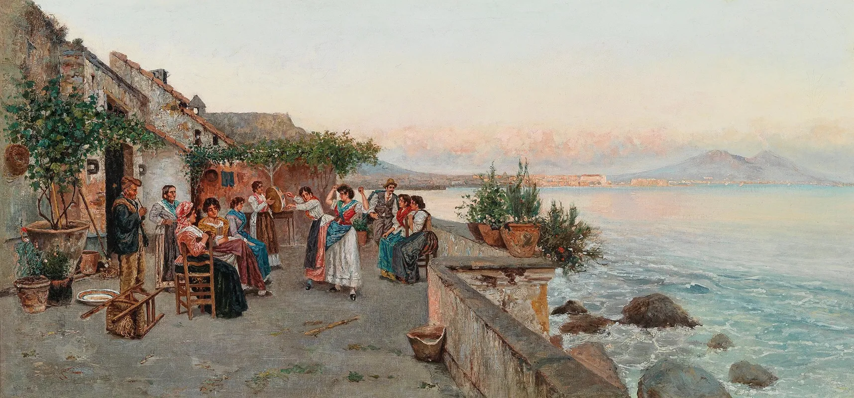 Musical Entertainment On A Neapolitan Terrace Wall Art by Giuseppe Giardiello - High-Resolution Digital Print