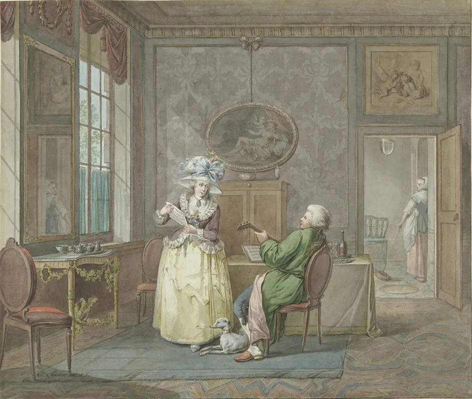 Musicerend Paar In Een Interieur Wall Art by Jacobus Johannes Lauwers - High-Resolution Digital Print