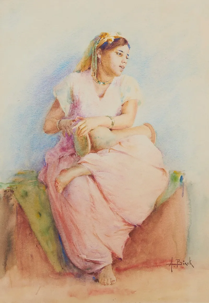 Musicienne A La Derbouka Wall Art by Alphonse Birck - High-Resolution Digital Print