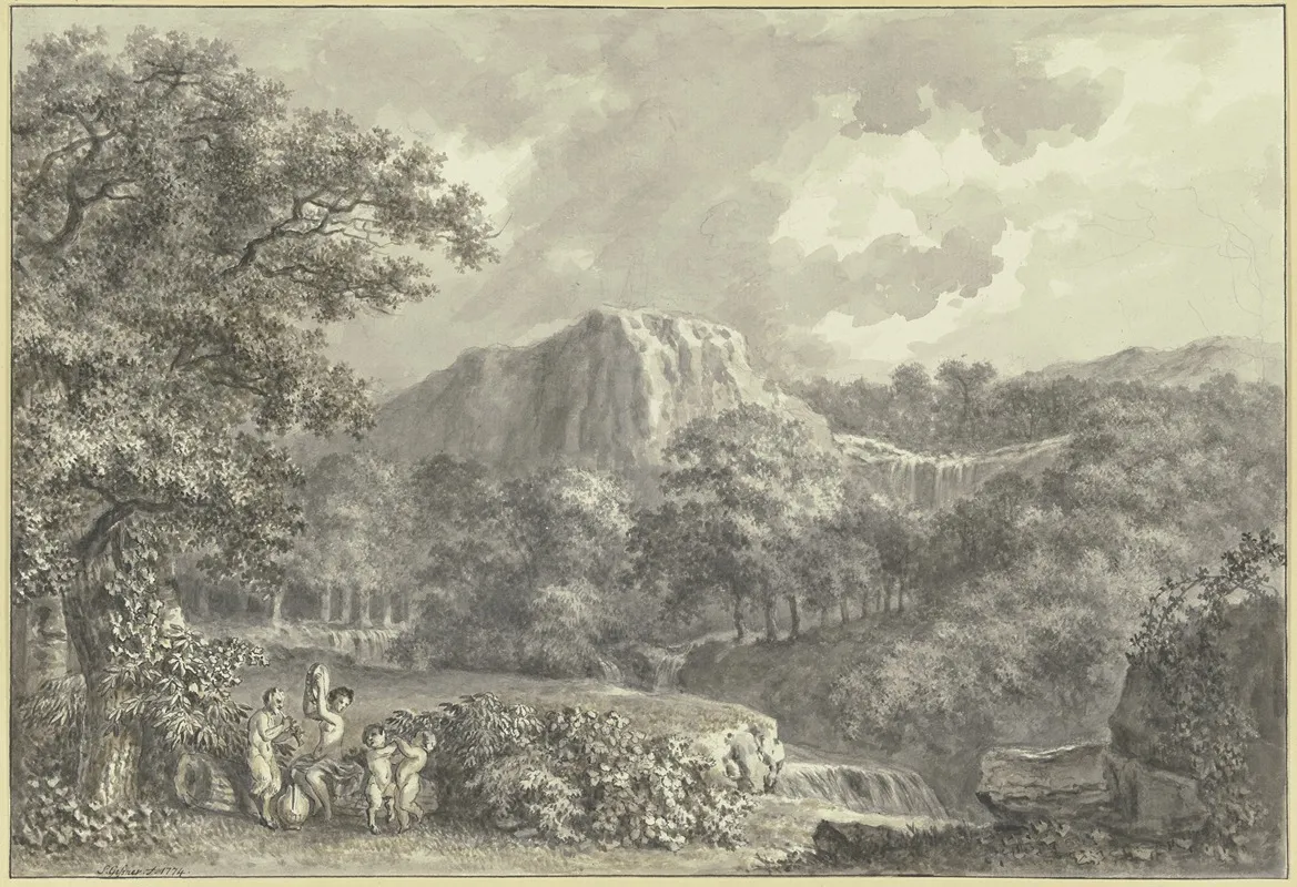Musizierende Satyrfamilie In Bewaldeter Berglandschaft