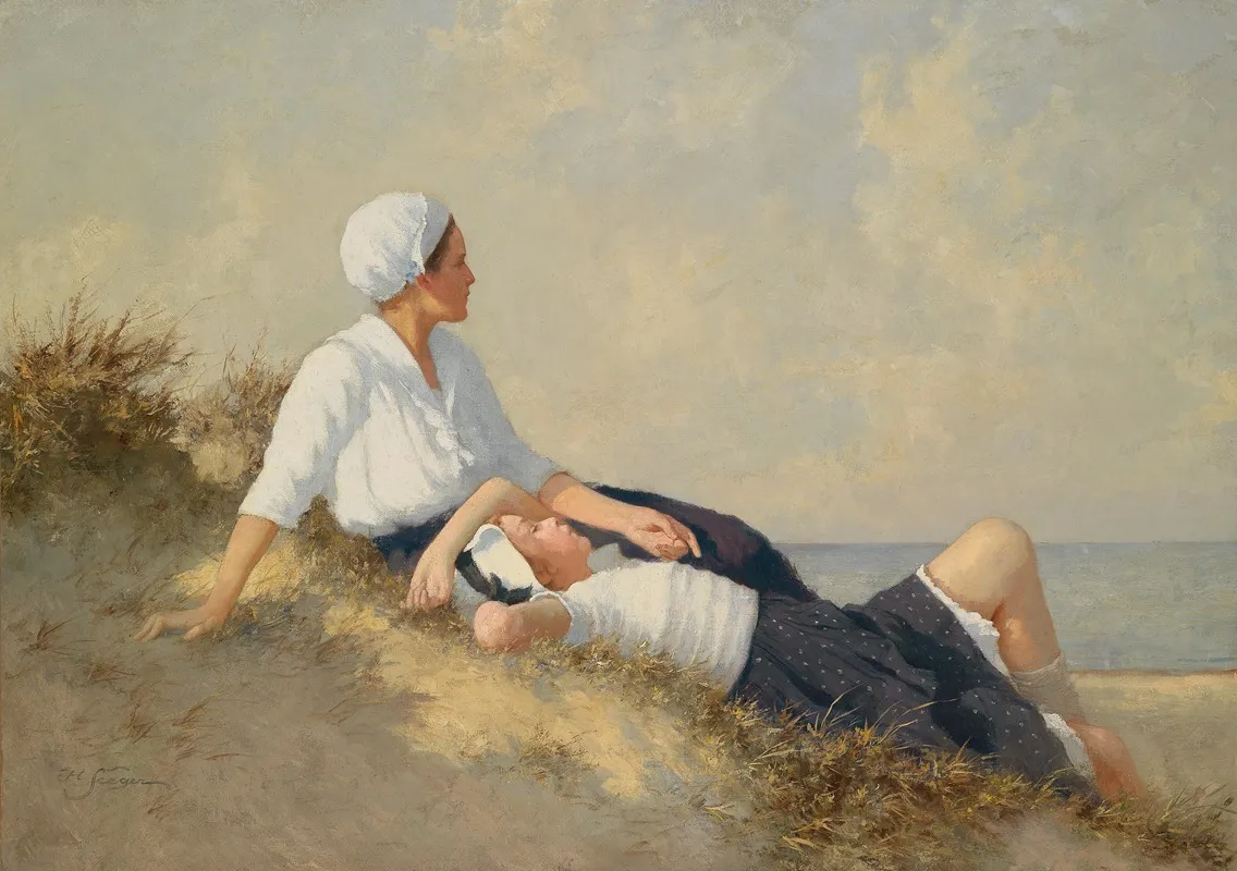 Mutter Und Tochter Am Strand Wall Art by Hermann Seeger - High-Resolution Digital Print