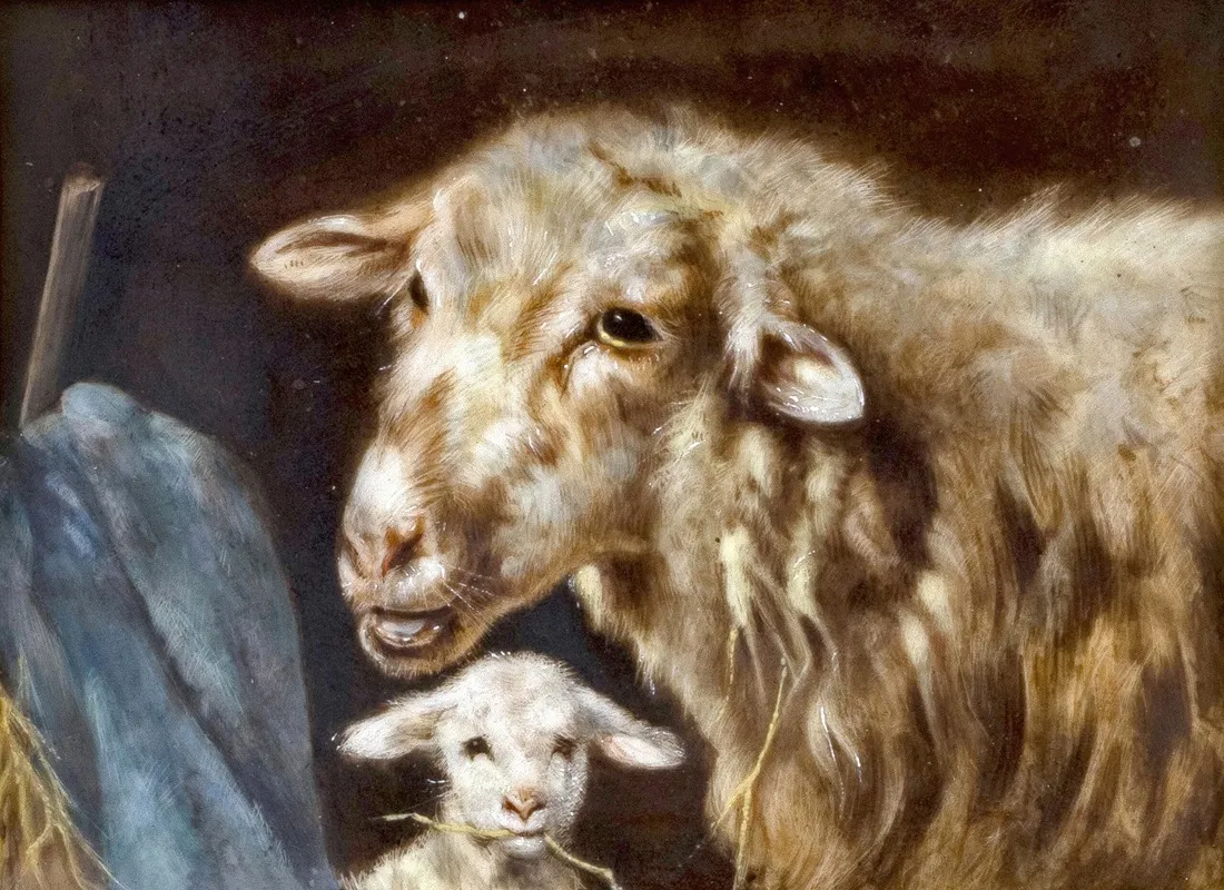Mutterschaf Mit Lamm Im Stall 2 Wall Art by Friedrich Otto Gebler - High-Resolution Digital Print