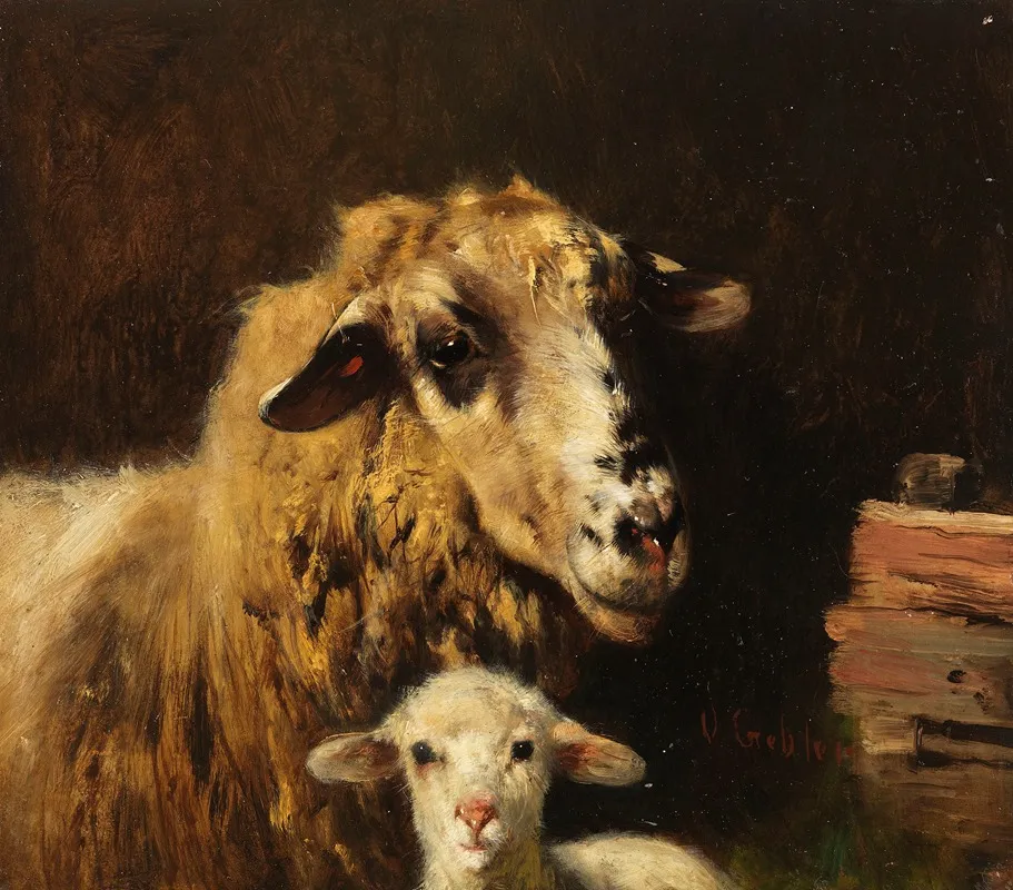 Mutterschaf Mit Lamm Im Stall Wall Art by Otto Gebler - High-Resolution Digital Print