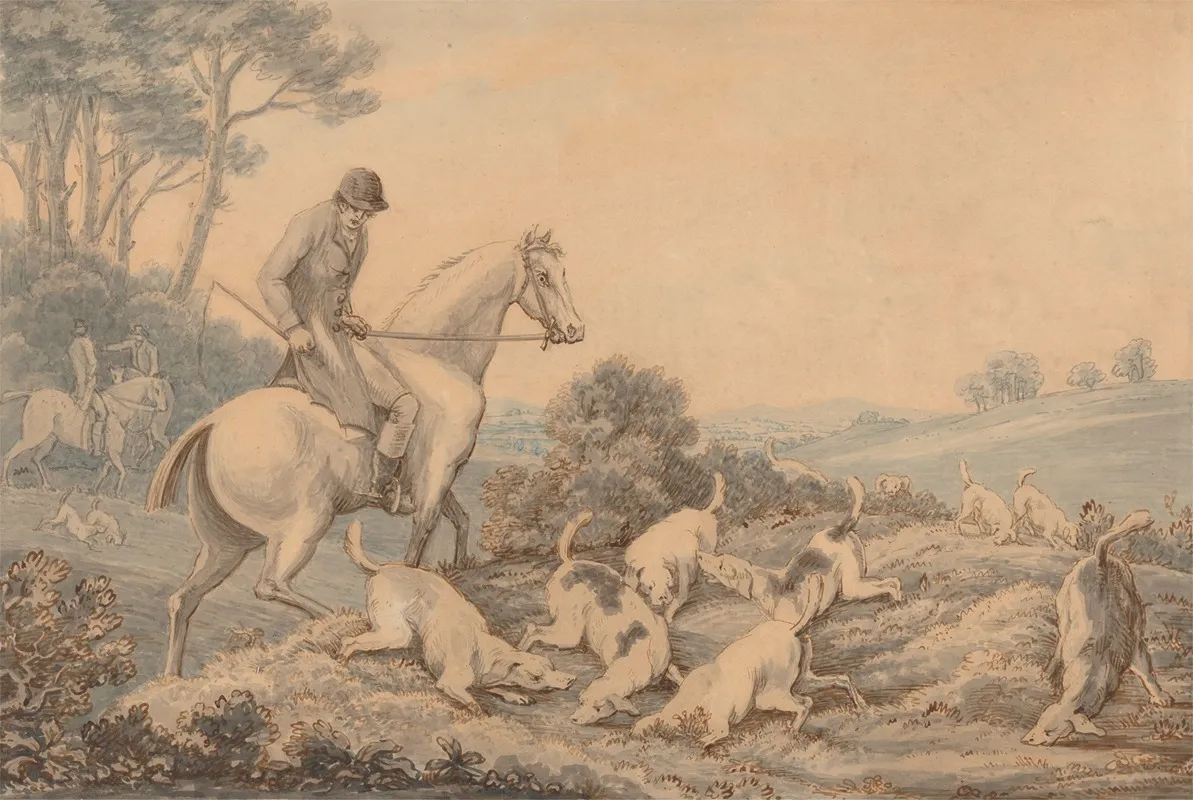 Myles Sandys Hounds And Huntsmen Scenting A Hare Wall Art by Thomas Sunderland - High-Resolution Digital Print