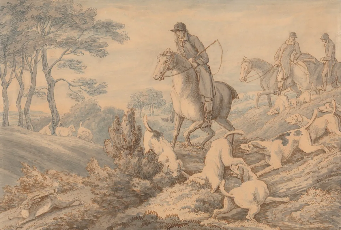 Myles Sandys Hounds And Huntsmen Starting A Hare Wall Art by Thomas Sunderland - High-Resolution Digital Print